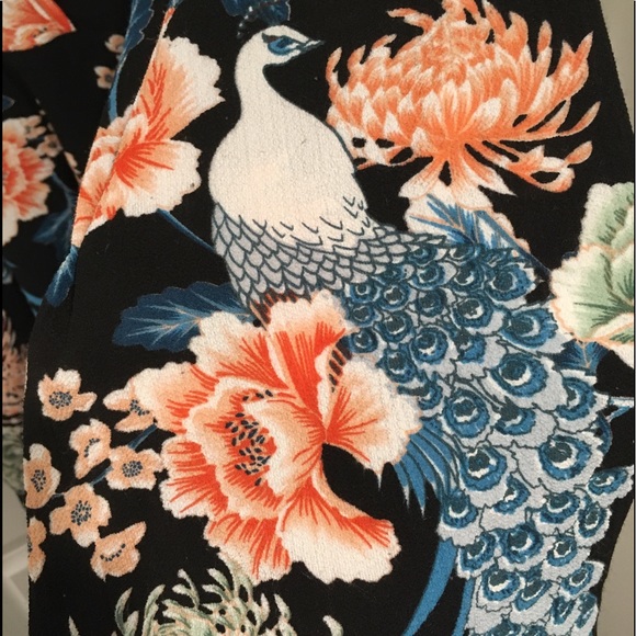 Beautiful Chiffon Peacock Peonies Mini Dress L - Picture 4 of 4